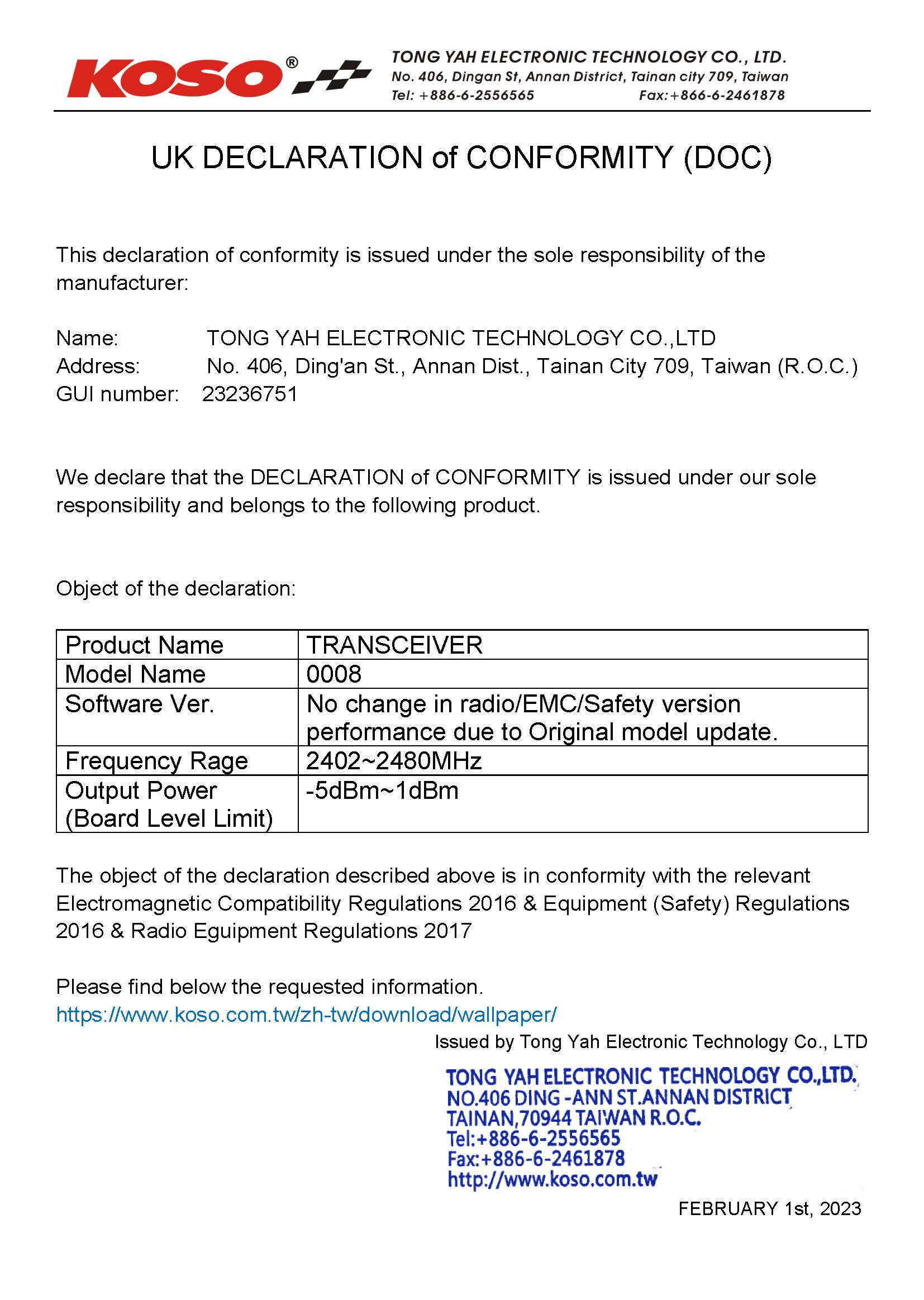 UK DECLARATION of CONFORMITY (DOC)_TRANSCEIVER