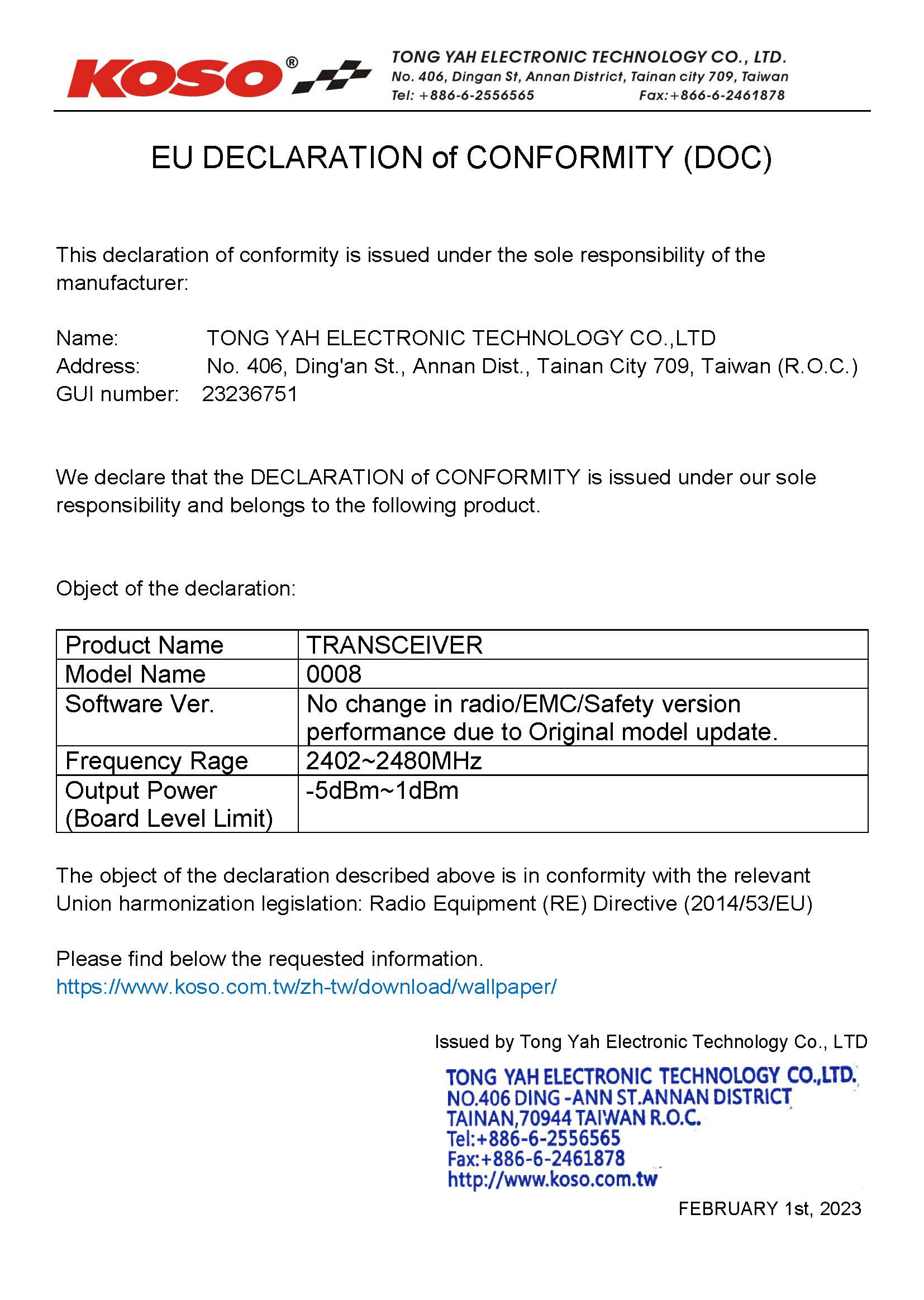 EU DECLARATION of CONFORMITY (DOC)_TRANSCEIVER